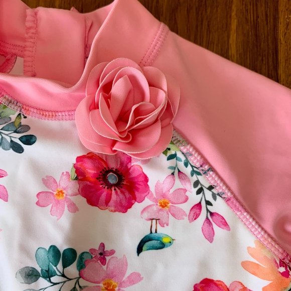 LITTLE ME Baby Girls RashGuard Swimsuit 12 mos NEW Pink Floral Infant Girl NWT - Picture 3 of 6